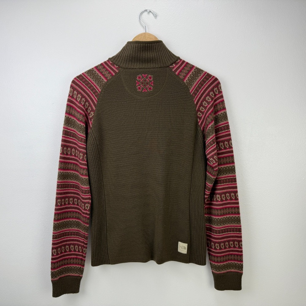 The North Face Womens M Wool Blend 1/4 Zip Sweater Brown Pink‎ Fair Isle Fitted - Picture 11 of 15
